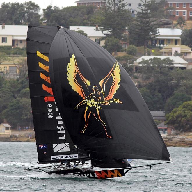 Triple M was in third place after the first windward mark ©  Frank Quealey / Australian 18 Footers League